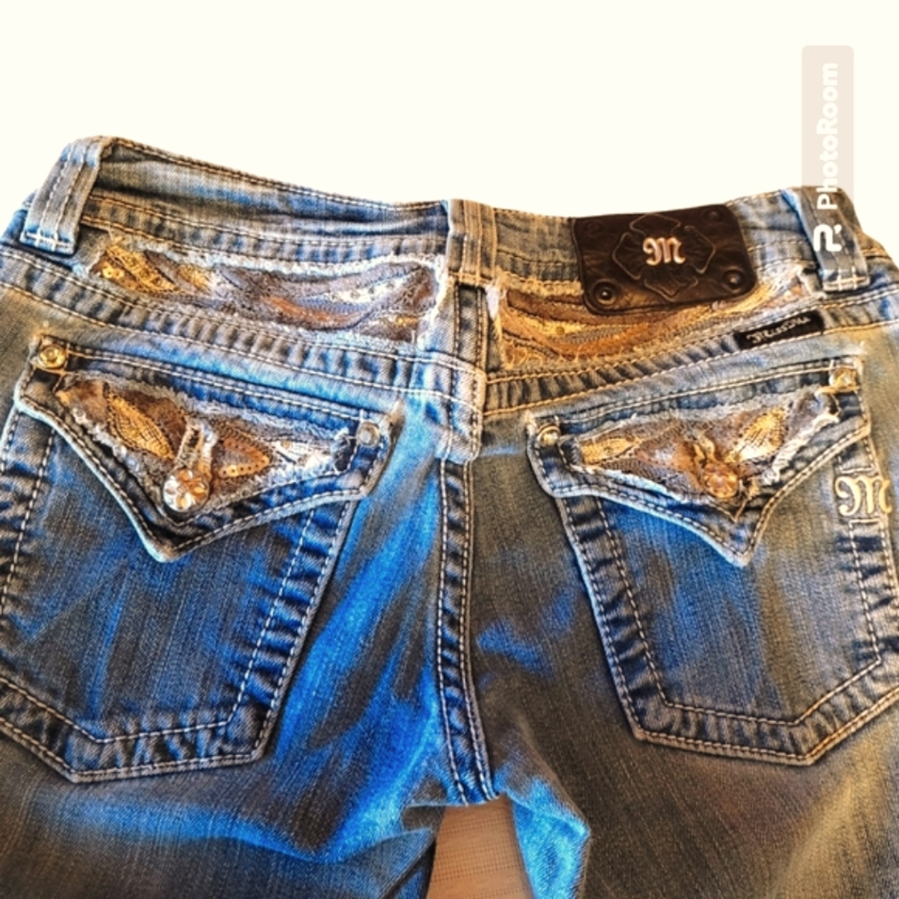 Miss Me Women's Blue Jeans Size 29 Boot Cut Sequins Distressed